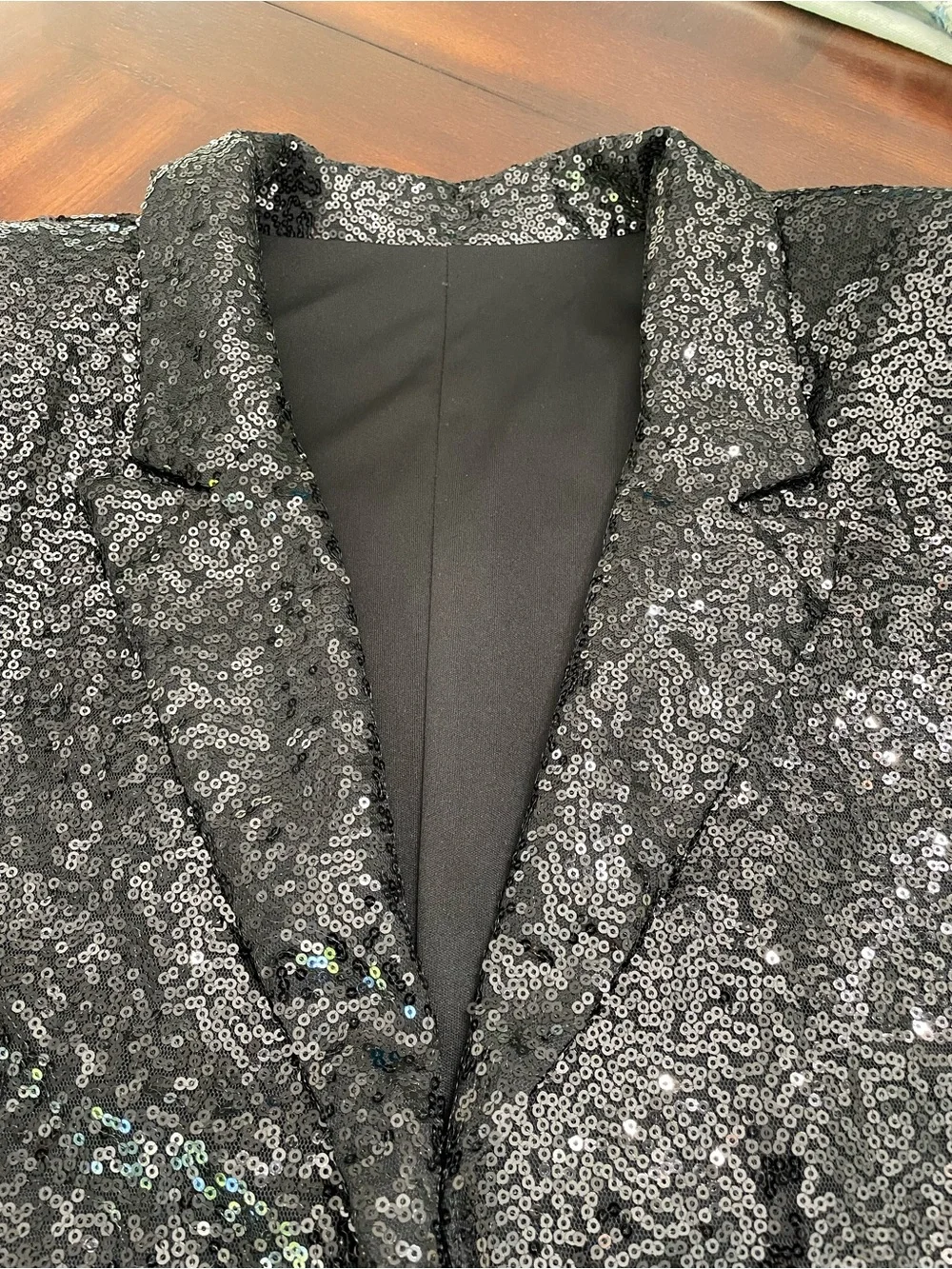 Cupshe women’s size medium Black Sequin open front blazer/jacket